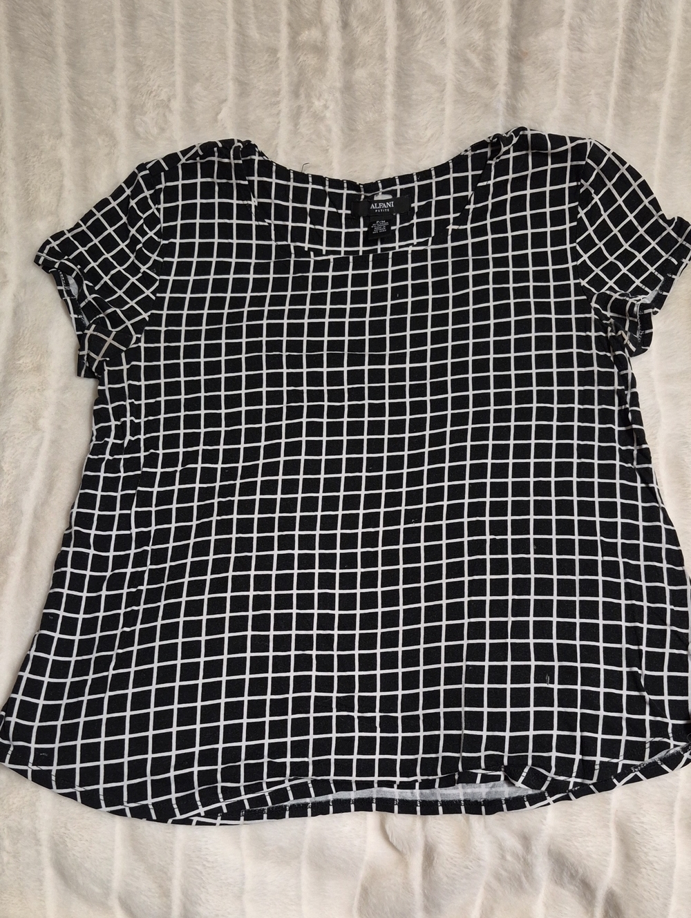 Alfani Black & White Grid Tee Blouse